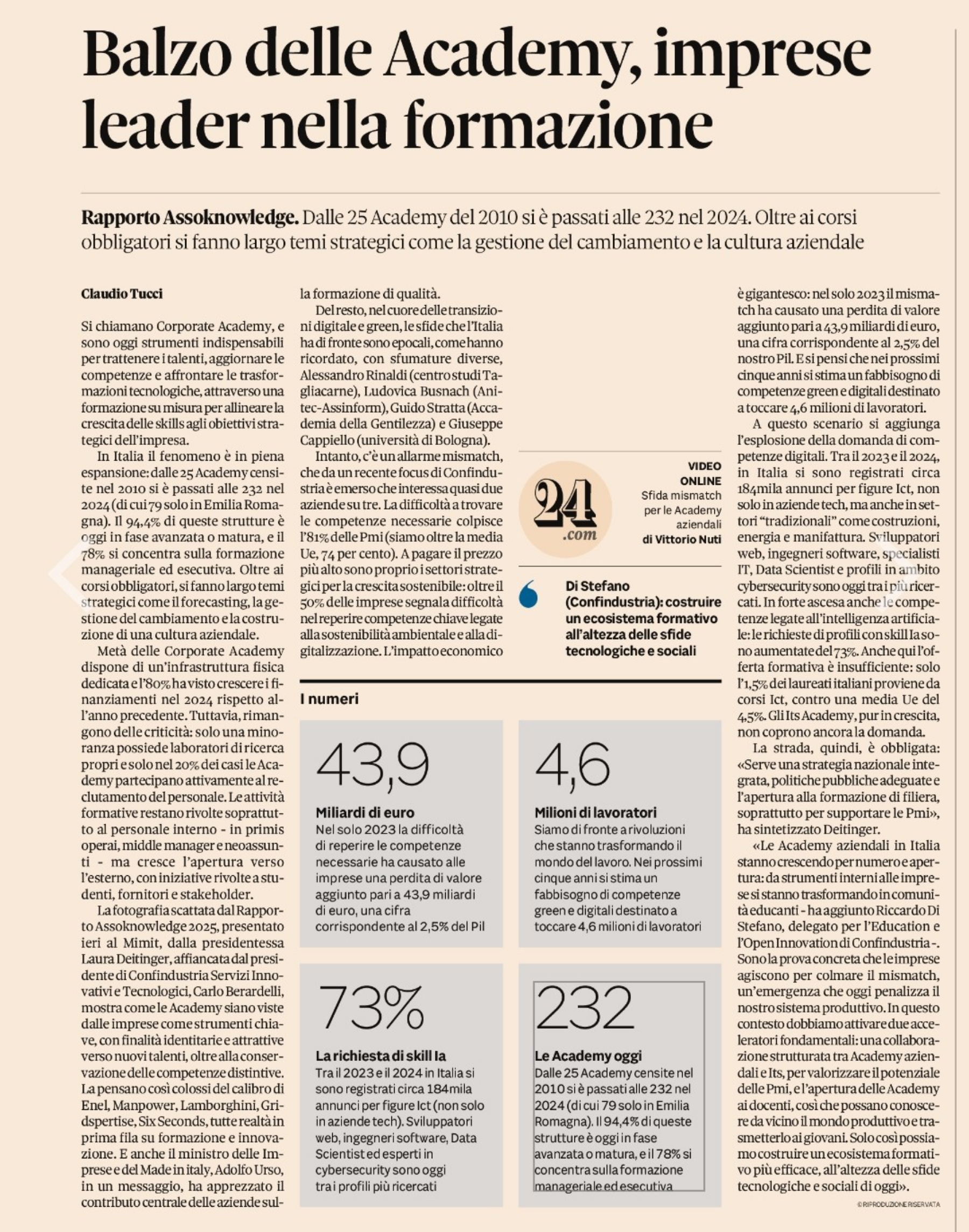 “BALZO DELLE ACADEMY…”,  ISTRUZIONE SU MISURA   [IL SOLE 24 ORE]