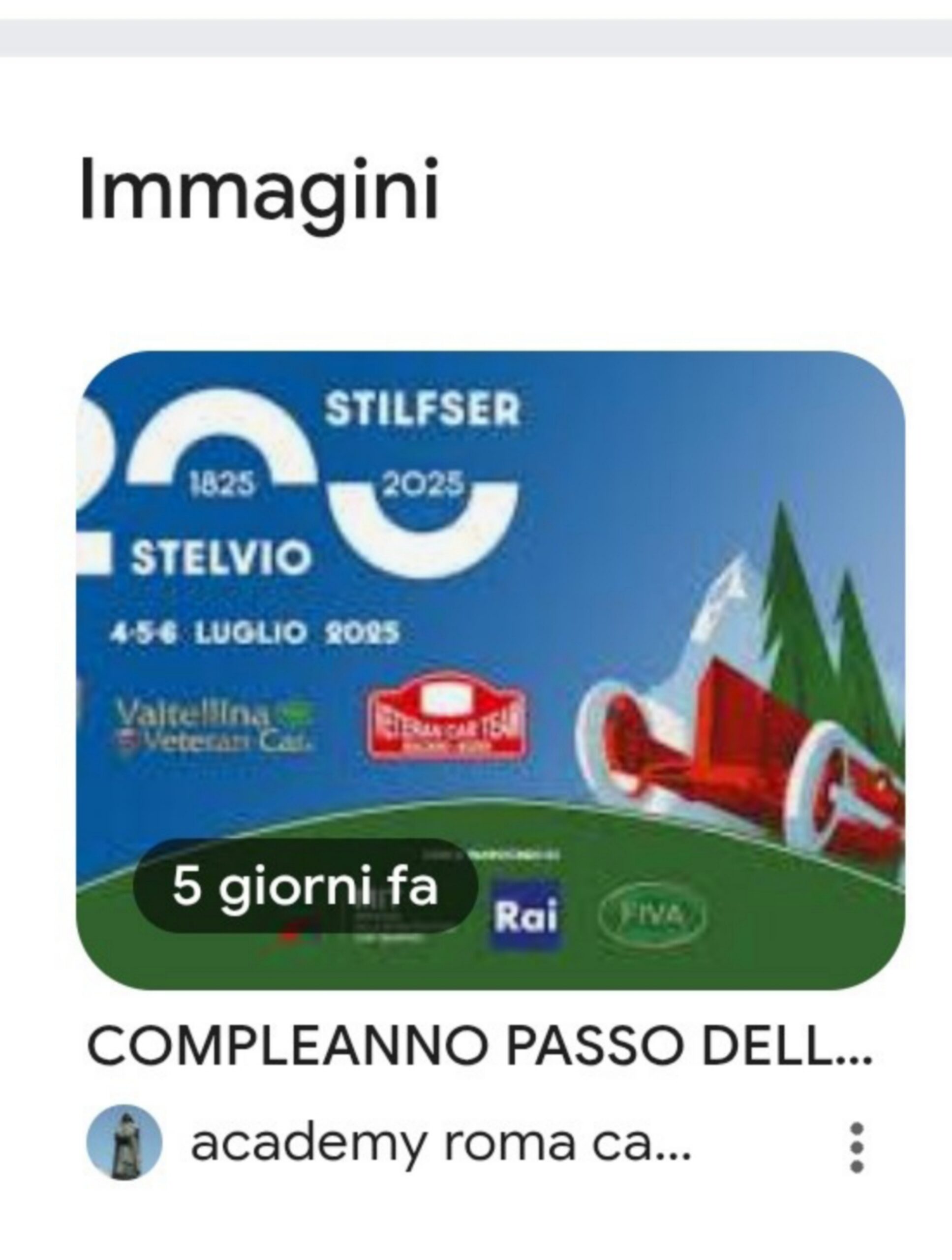 FRA I RISULTATI DELLA QUERY  “COMPLEANNO PASSO DELLO STELVIO”,  SU GOOGLE,  LA PRIMA IMMAGINE  È DI UN ARTICOLO DI  romacampodeifiori.academy   [RICERCA IN DATA  06/07/2025]