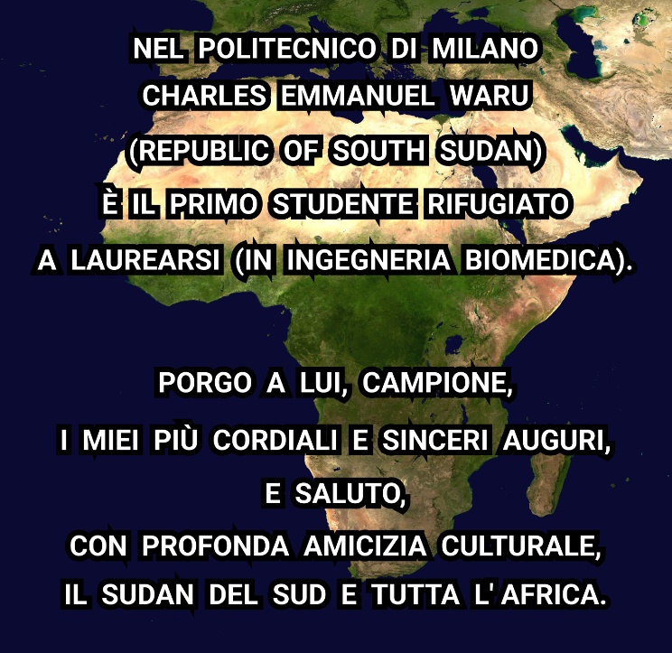 POLITECNICO DI MILANO. AUGURI A CHARLES EMMANUEL WARU, IL PRIMO STUDENTE RIFUGIATO A LAUREARSI