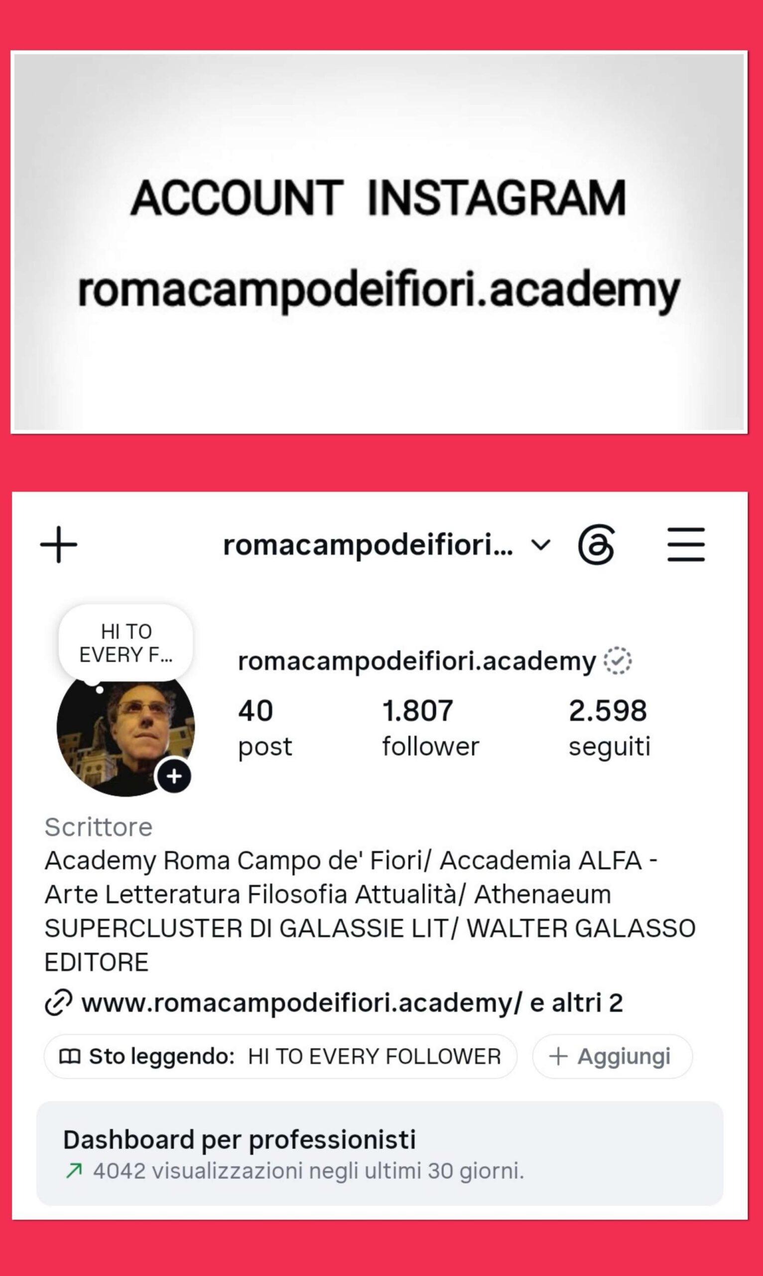 ACCOUNT INSTAGRAM  romacampodeifiori.academy, PIÙ DI 1.800 FOLLOWER   [AGGIORNAMENTO IN DATA 26/08/2026]