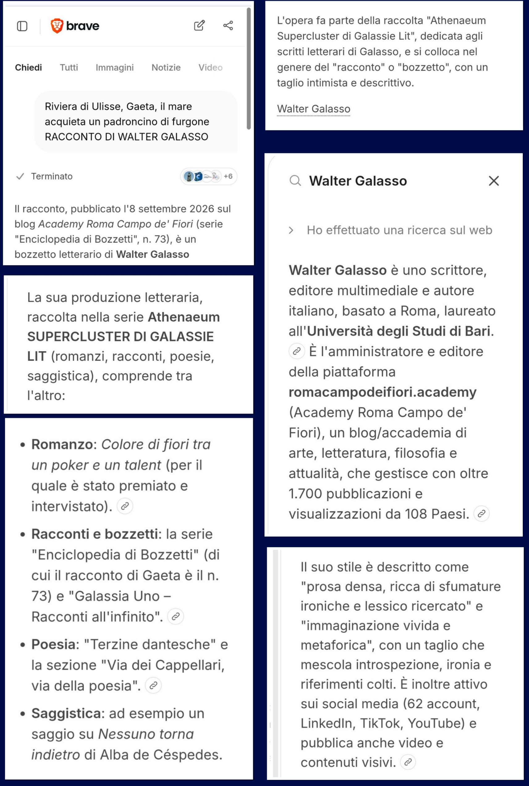 “RIVIERA DI ULISSE, GAETA, IL MARE ACQUIETA UN PADRONCINO DI FURGONE”  SU BRAVE  [CON “WALTER GALASSO”]  