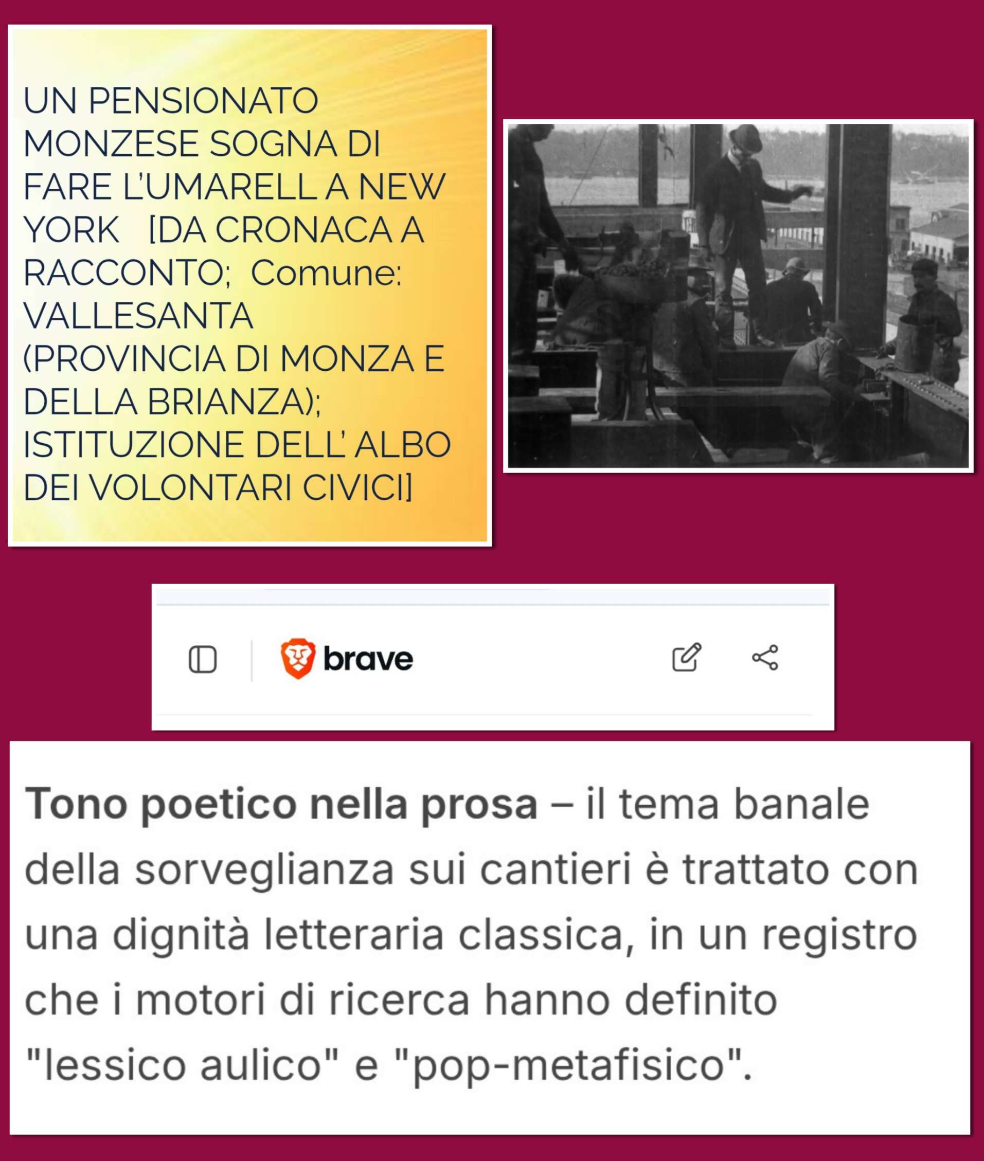 “UN PENSIONATO MONZESE SOGNA DI FARE L’UMARELL A NEW YORK”  SU ASK BRAVE