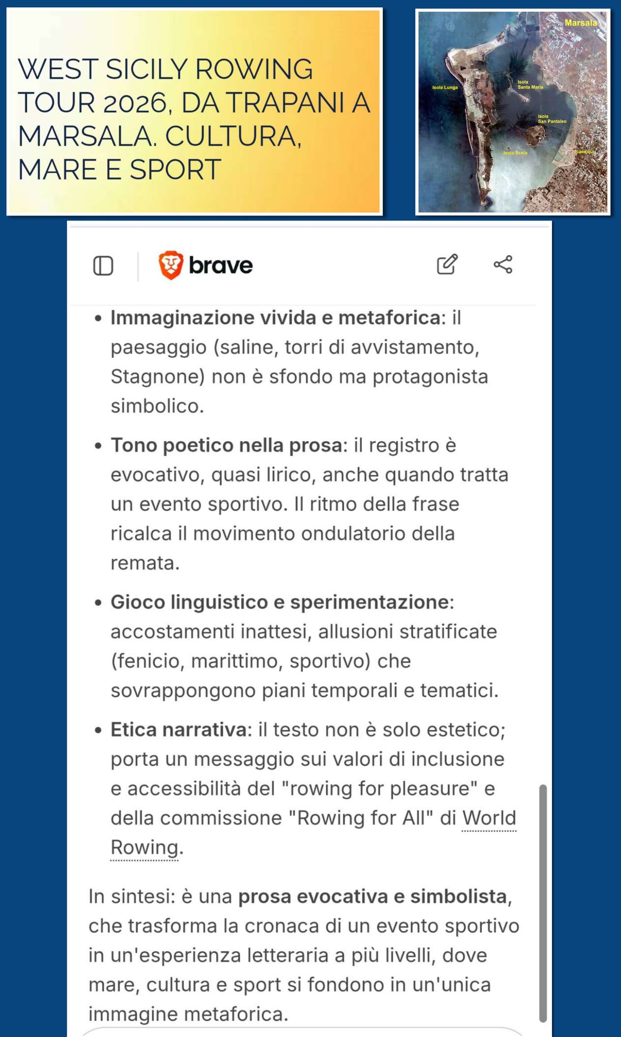“WEST SICILY ROWING TOUR 2026, DA TRAPANI A MARSALA. CULTURA, MARE E SPORT”&nbsp; SU BRAVE